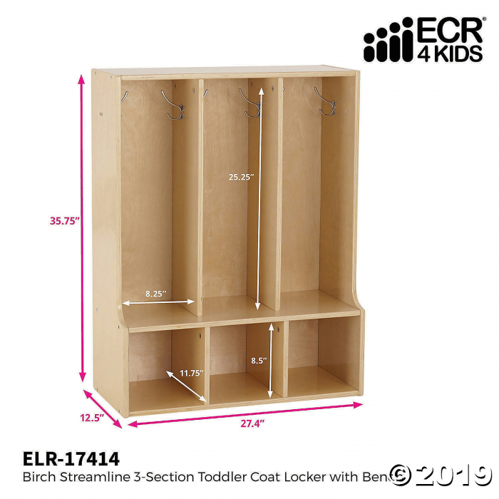Birch Streamline 3-Section Toddler Coat Locker with Bench (1 Unit(s))