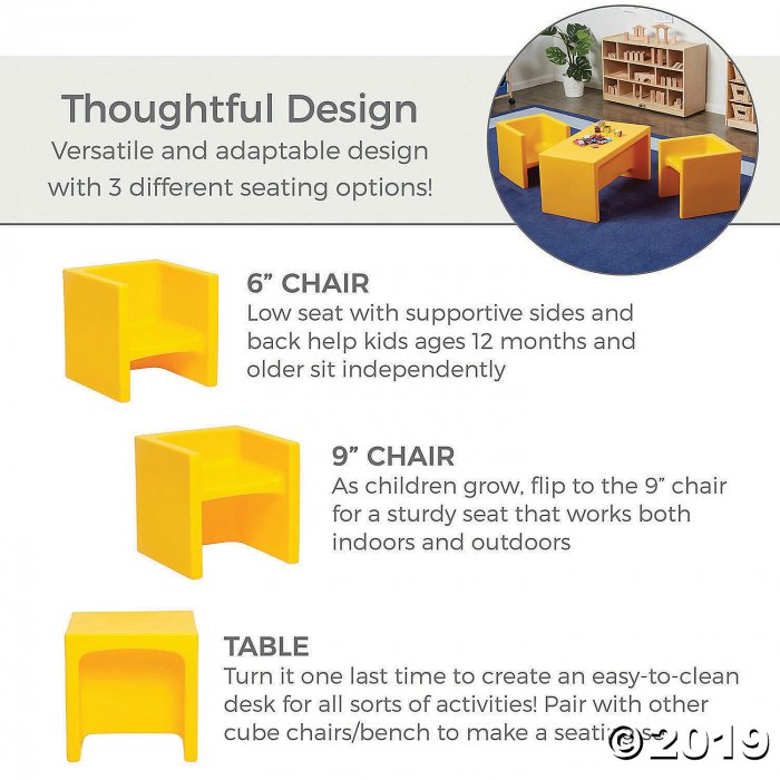 ECR4Kids Tri-Me 3-in-1 Cube Chair - Yellow (1 Unit(s))