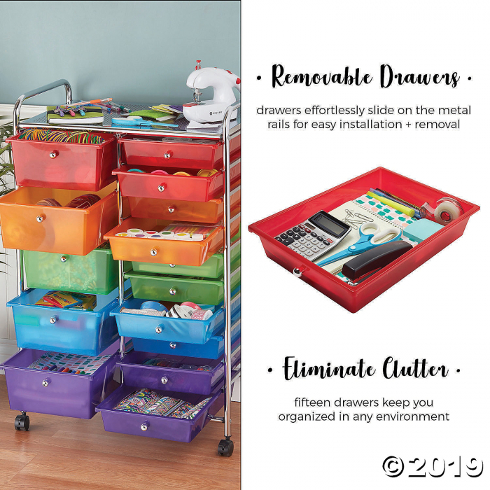 ECR4Kids 15-Drawer Mobile Organizer, Assorted Colors (1 Unit(s))