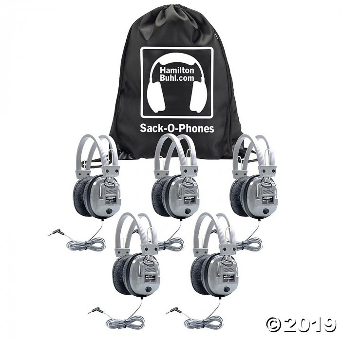 HamiltonBuhl Sack-O-Phones, 5 SC7V Deluxe Headphones with Volume Control in a Carry Bag, Pack of 5 (1 Piece(s))