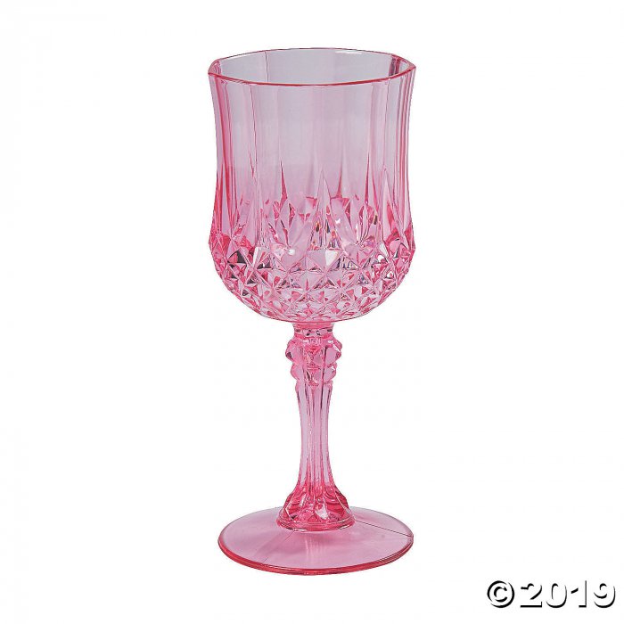 Pink Patterned Plastic Wine Glasses (Per Dozen)