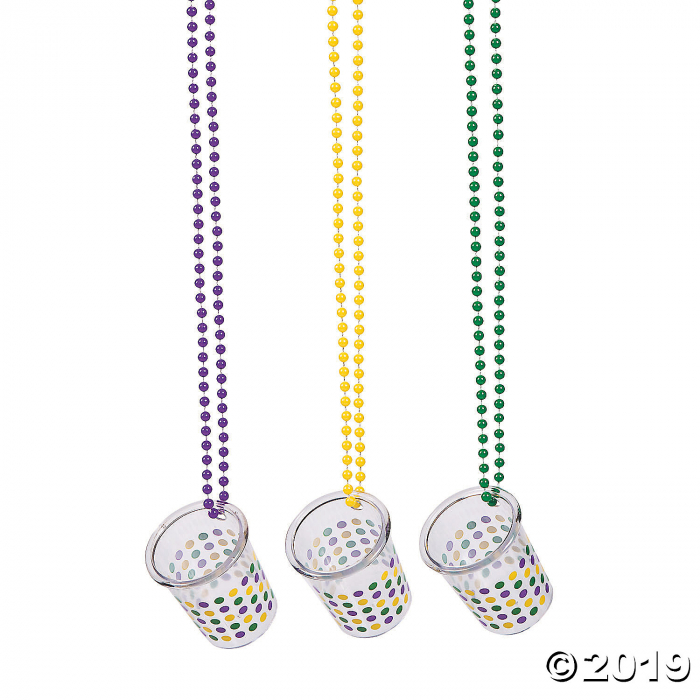 Mardi Gras Plastic Shot Glass Beaded Necklaces (Per Dozen)