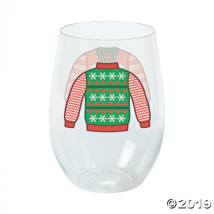 Ugly Sweater Stemless Plastic Wine Glasses (6 Piece(s))