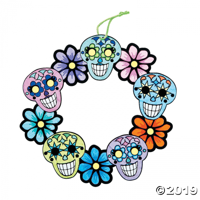 Color Your Own Fuzzy Sugar Skull Wreaths (Per Dozen)