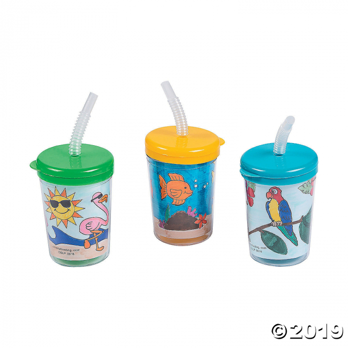 Color Your Own Cups with Lids and Straws