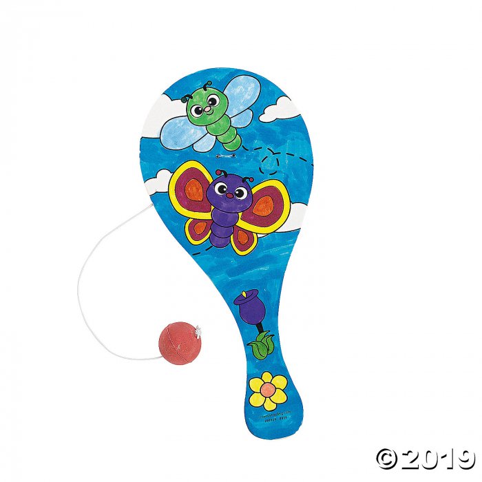 Color Your Own Wood Spring Paddleball Games (Per Dozen)