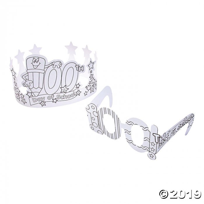 Color Your Own 100th Day of School Crowns & Glasses (48 Piece(s))