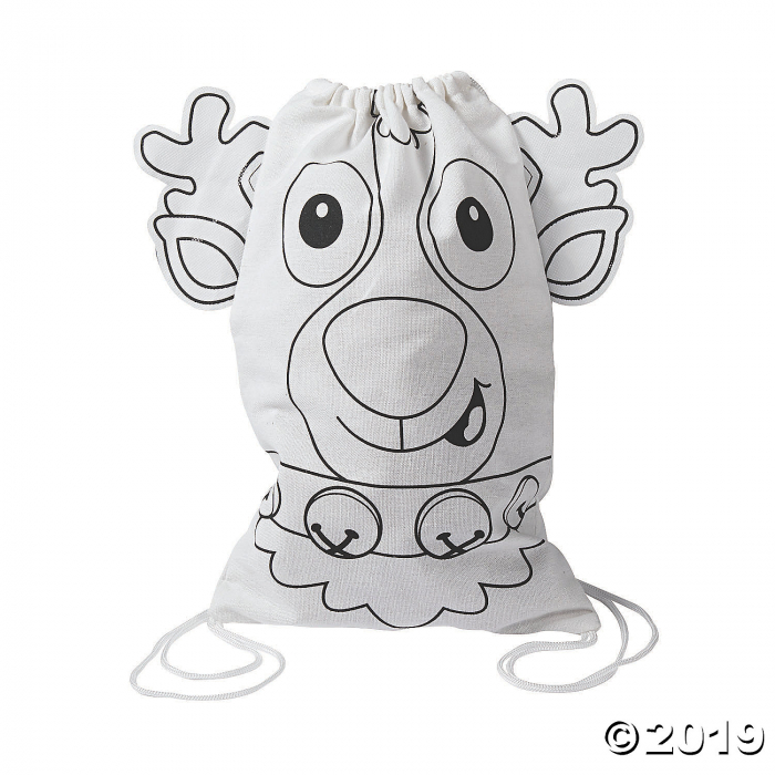 Color Your Own Reindeer Medium Drawstring Bags (Per Dozen)