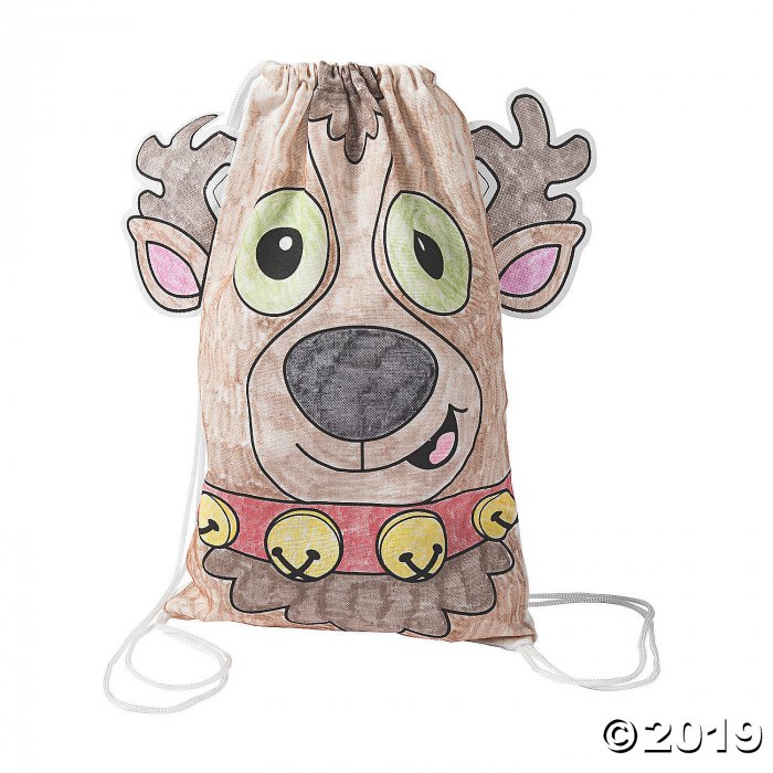 Color Your Own Reindeer Medium Drawstring Bags (Per Dozen)