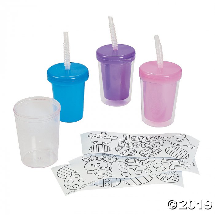 Color Your Own Cups with Lids and Straws