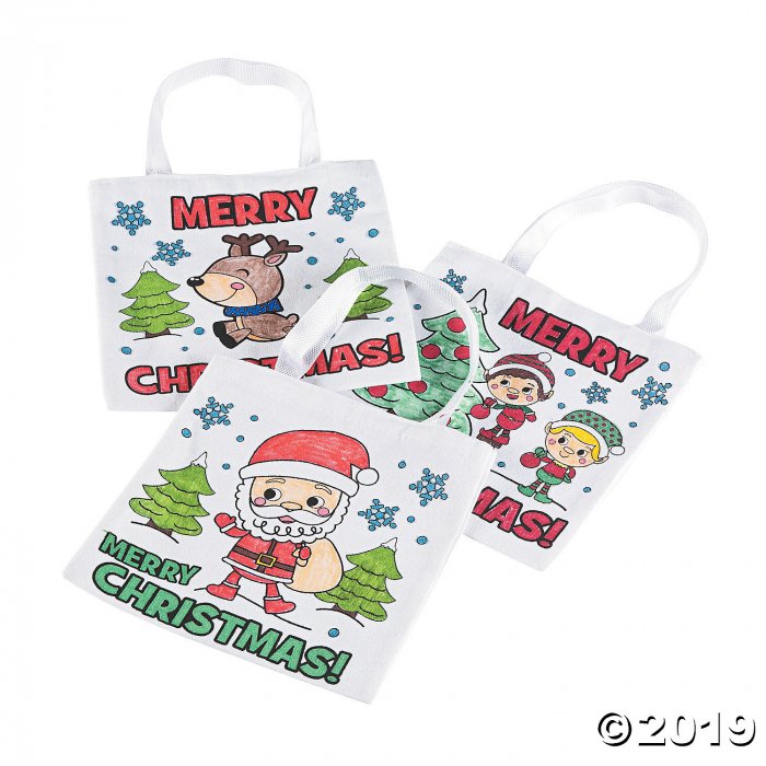 Color Your Own Mini Christmas Tote Bags (Per Dozen)