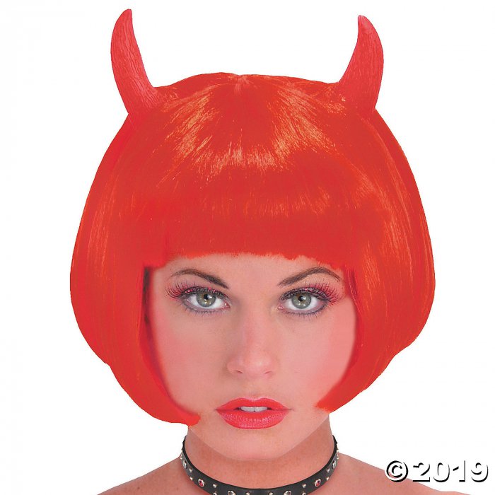 Red Devil Wig with Horns (1 Piece(s))