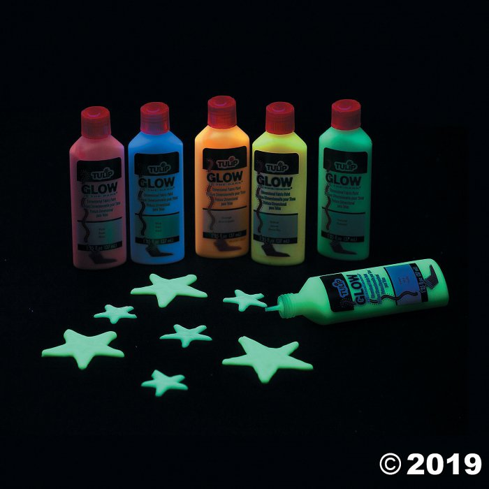 1.25-oz. Tulip® Glow-in-the-Dark® Assorted Colors Dimensional Fabric Paint - Set of 6 (1 Set(s))