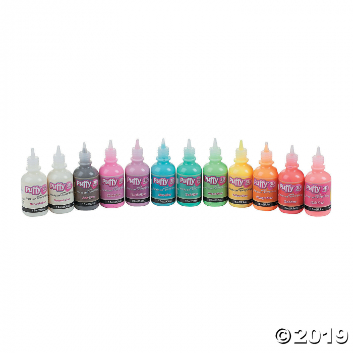 1-Oz. Tulip® Glow Puffy® Assorted Colors 3D Paint - Set of 12 (1 Set(s))