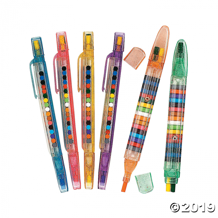 20-Color Transparent Glitter Stacking Point Crayons (Per Dozen)