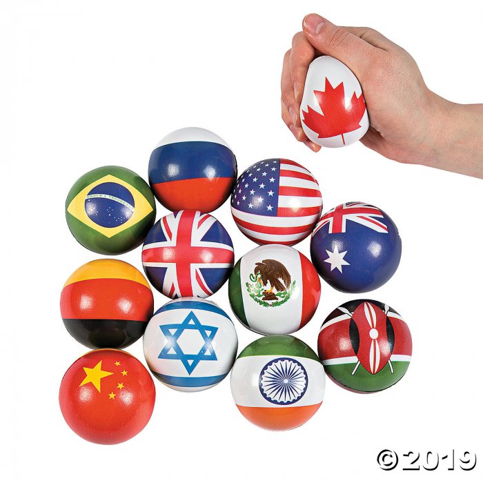 Flags Around the World Stress Balls (Per Dozen)