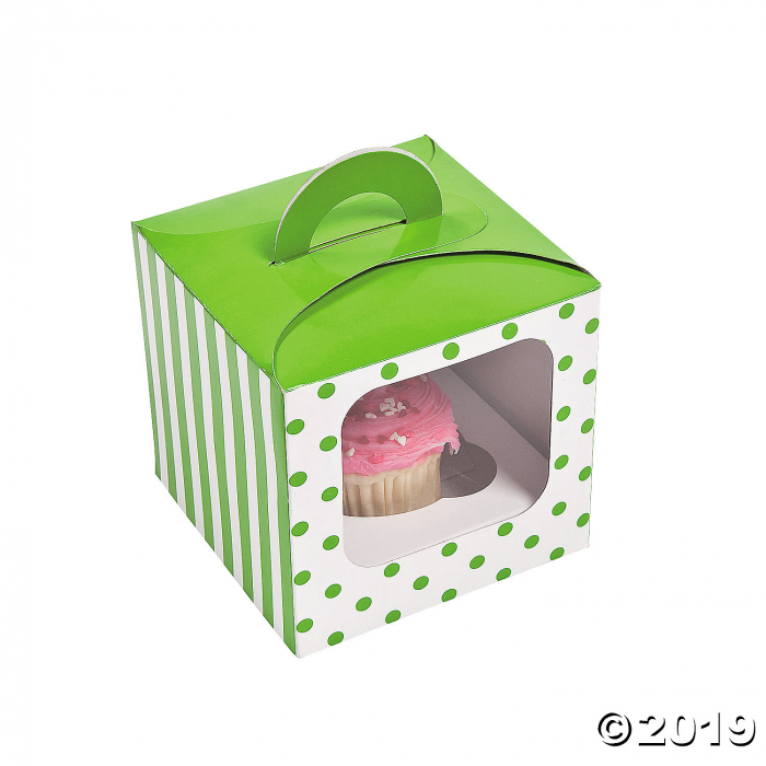 Lime Green Polka Dot Cupcake Boxes with Handle (Per Dozen)