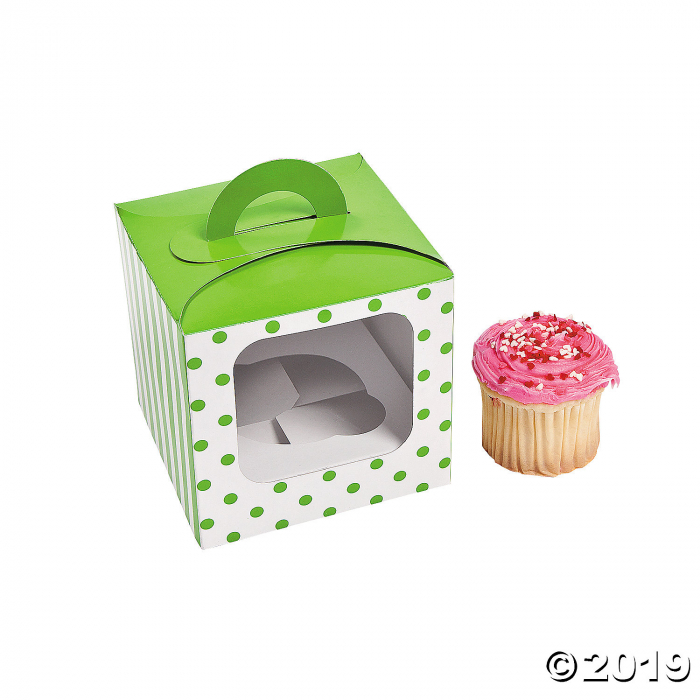 Lime Green Polka Dot Cupcake Boxes with Handle (Per Dozen)