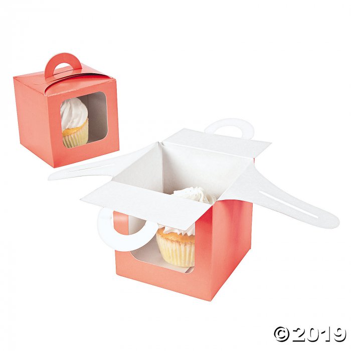 Coral Cupcake Boxes with Handle (Per Dozen)