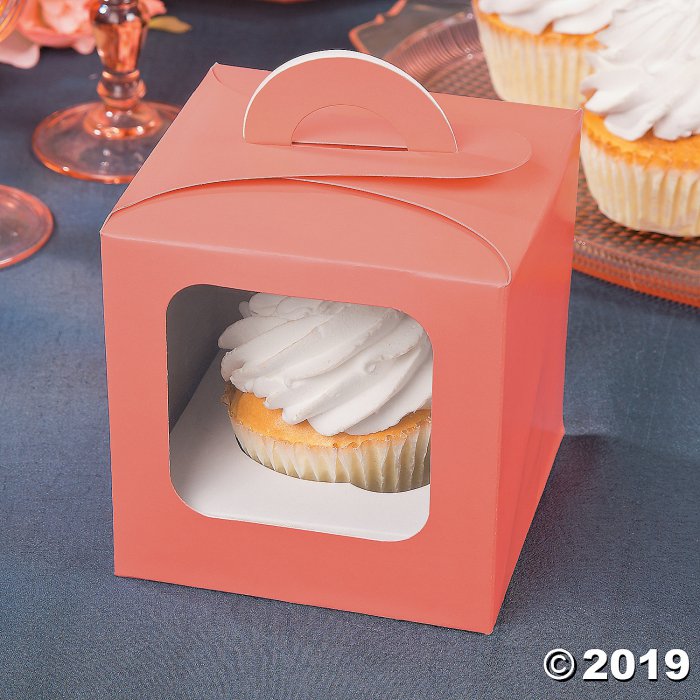 Coral Cupcake Boxes with Handle (Per Dozen)