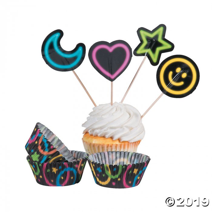 Neon Glow Party Cupcake Wrappers with Picks (100 Piece(s))