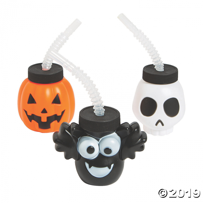 Halloween Character Cups with Straws (Per Dozen)