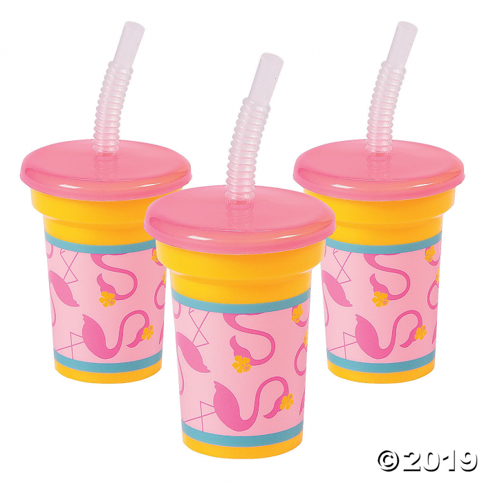 Flamingo Party Cups with Straws (8 Piece(s)) Flamingo Party Cups with Straws (8 Piece(s))