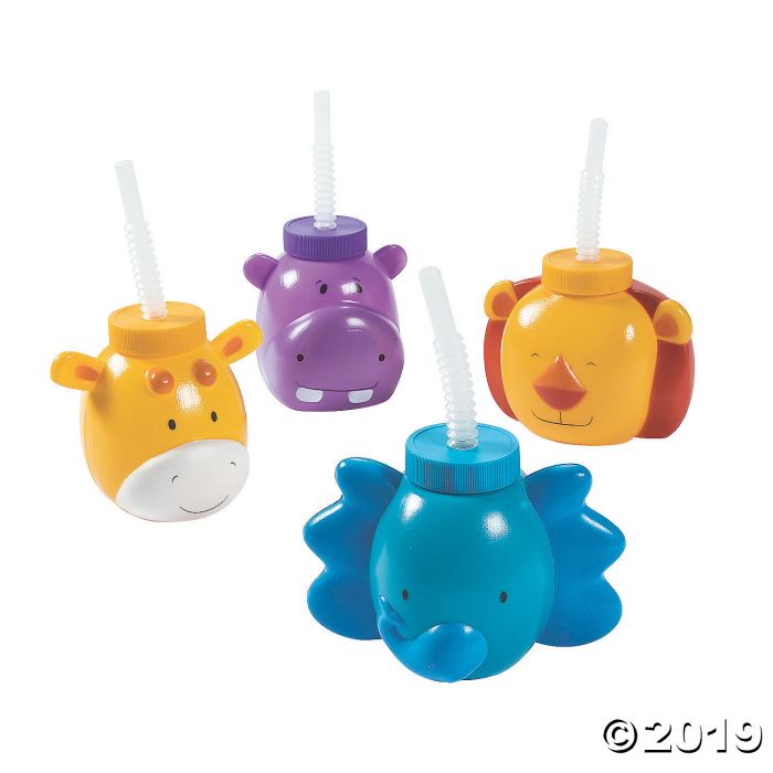 1st Birthday Zoo Party Molded Plastic Cups with Straws (8 Piece(s))