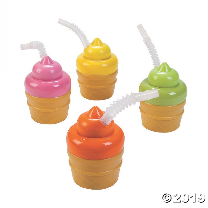 Ice Cream Cone Cups with Lids & Straws (8 Piece(s))