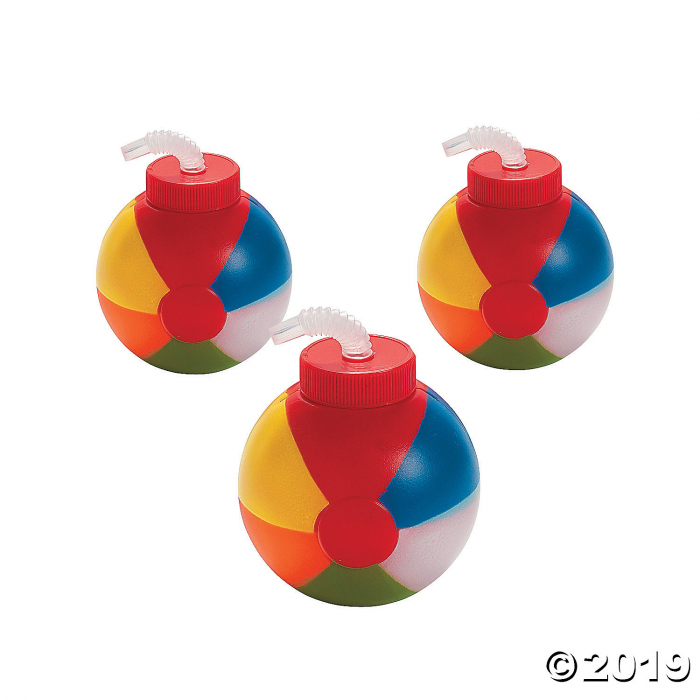Beach Ball-Shaped Cups with Straws (Per Dozen) Beach Ball-Shaped Cups with Straws (Per Dozen)