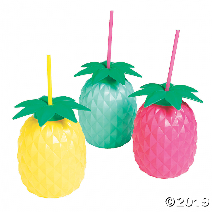 Colorful Pineapple Cups with Straws (6 Piece(s))