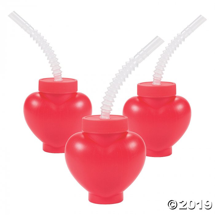 Heart-Shaped Plastic Cups with Straws (Per Dozen)