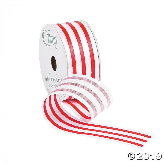 Red & White Striped Satin Ribbon (1 Roll(s))