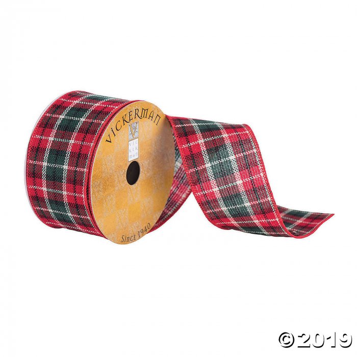 Vickerman 2.5" x 10yd Red, Green and White Plaid Muslin Woven Wired Edge Ribbon (1 Piece(s))