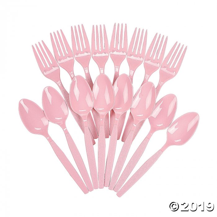 Pink Fork & Spoon Plastic Cutlery Set (16 Piece(s))