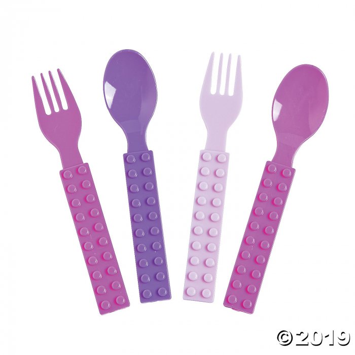 Pastel Color Brick Party Fork & Spoon Set (16 Piece(s))
