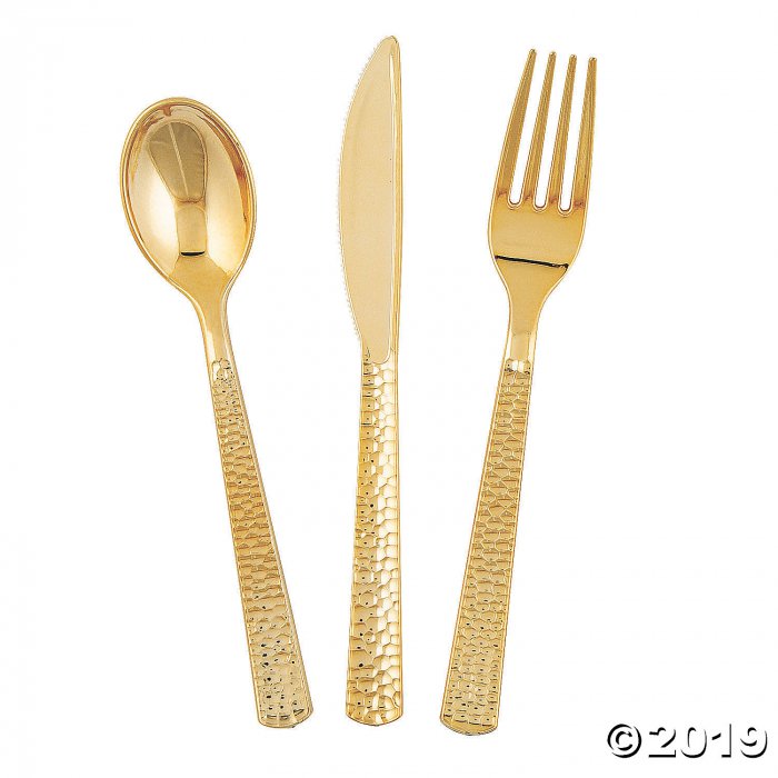 Goldtone Hammered Cutlery Set (24 Piece(s))