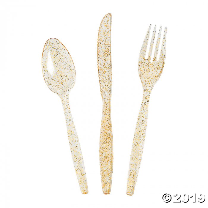 Gold Glitter Cutlery Set (48 Piece(s))