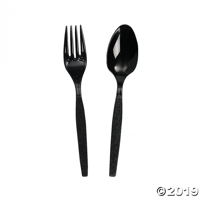 Black Plastic Cutlery Set (16 Set(s))