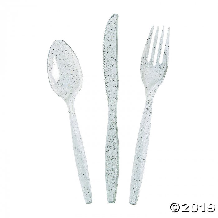 Silver Glitter Cutlery Set (48 Piece(s))
