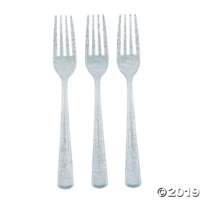Silver Glitter Premium Plastic Forks (48 Piece(s))