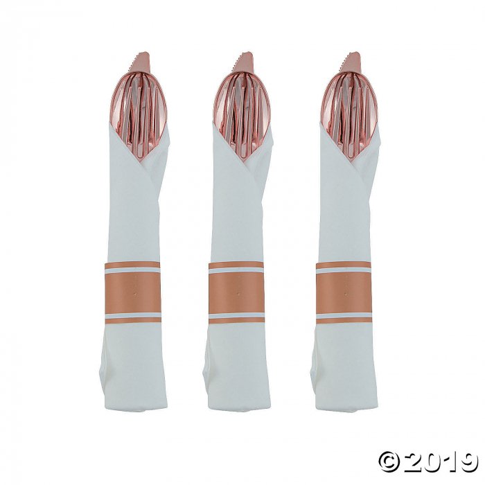 Premium Plastic Rose Gold Rolled Cutlery with Napkin (10 Piece(s))