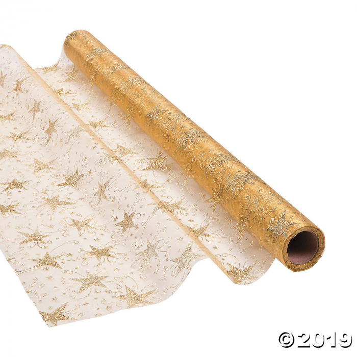 Gold Glitter Star Fabric Roll (1 Roll(s))