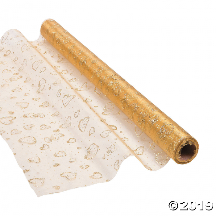 Gold Glitter Heart Fabric Roll (1 Roll(s))