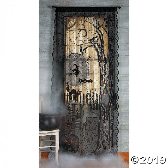 Spooky Lighted Lace Curtain Panel Halloween Decoration