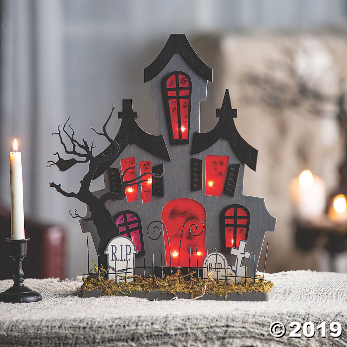 Gothic Light-Up Haunted House with Moss Halloween Decoration (1 Piece(s))