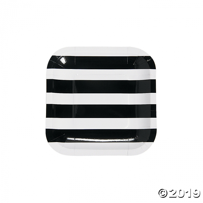 Black & White Paper Striped Dessert Plates (50 Piece(s))