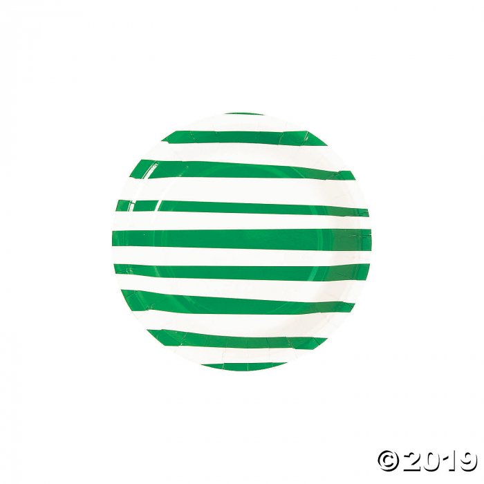 Green Striped Round Paper Dessert Plates (8 Piece(s))
