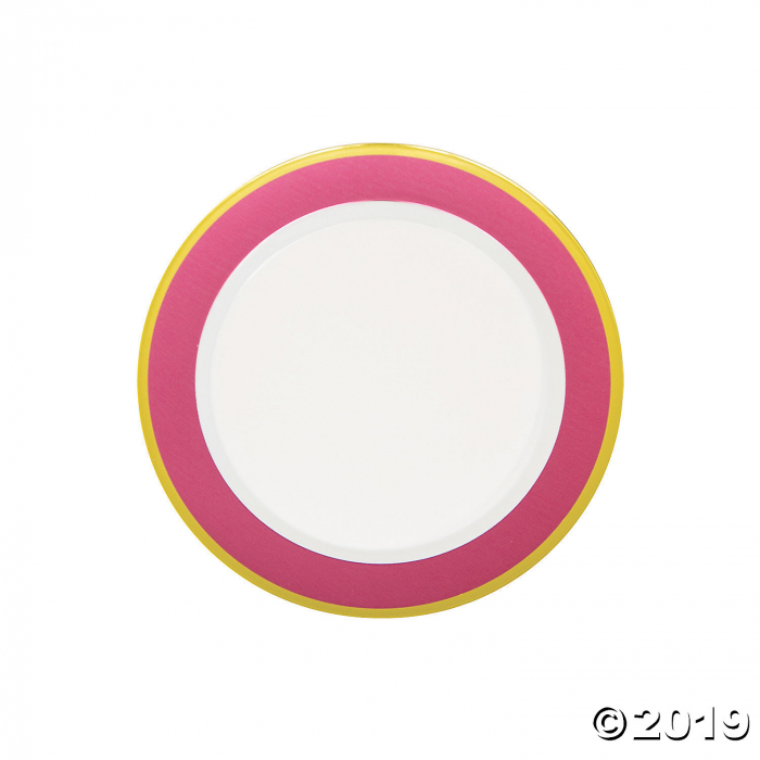 Light Pink & White Premium Plastic Dessert Plates with Gold Border (10 Piece(s))