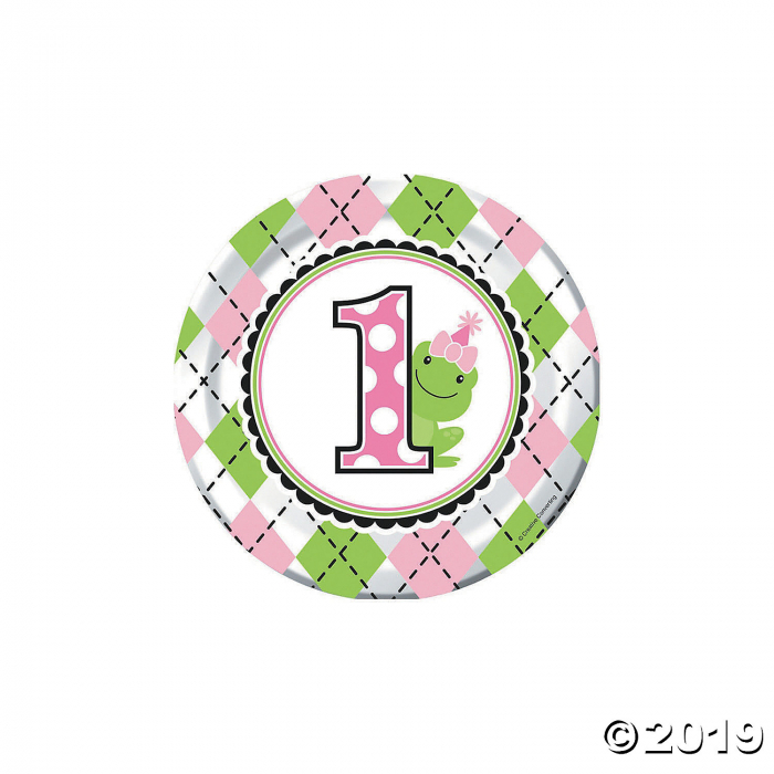 Preppy Frog Pink 1st Birthday Dessert Plates (8 Piece(s))